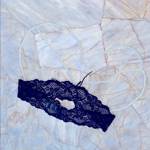 Rene Rofe  Pearl Necklace Bra Small/Medium Black Lace  White Pearl - Picture 7 of 9